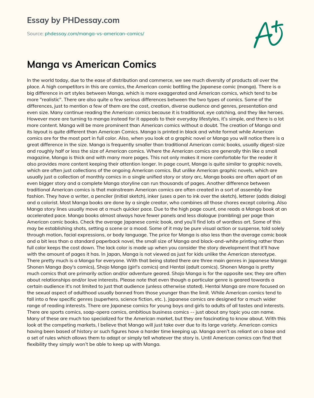 Manga vs American Comics essay
