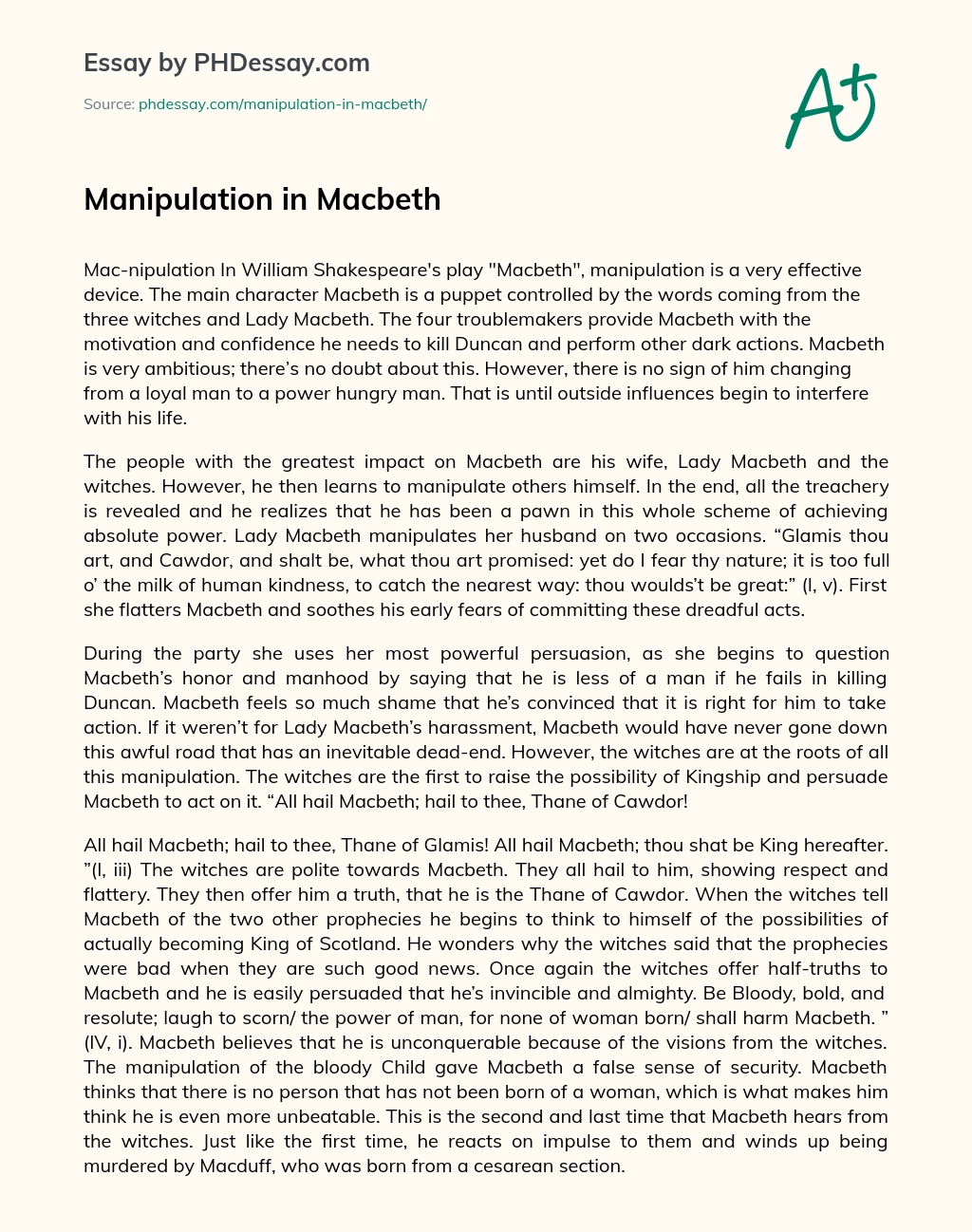 Manipulation in Macbeth essay