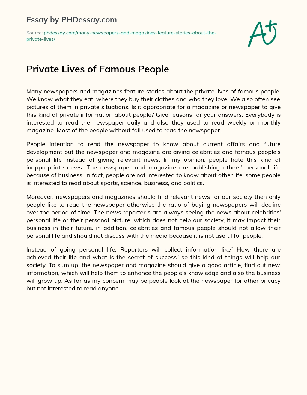 Private Lives of Famous People essay