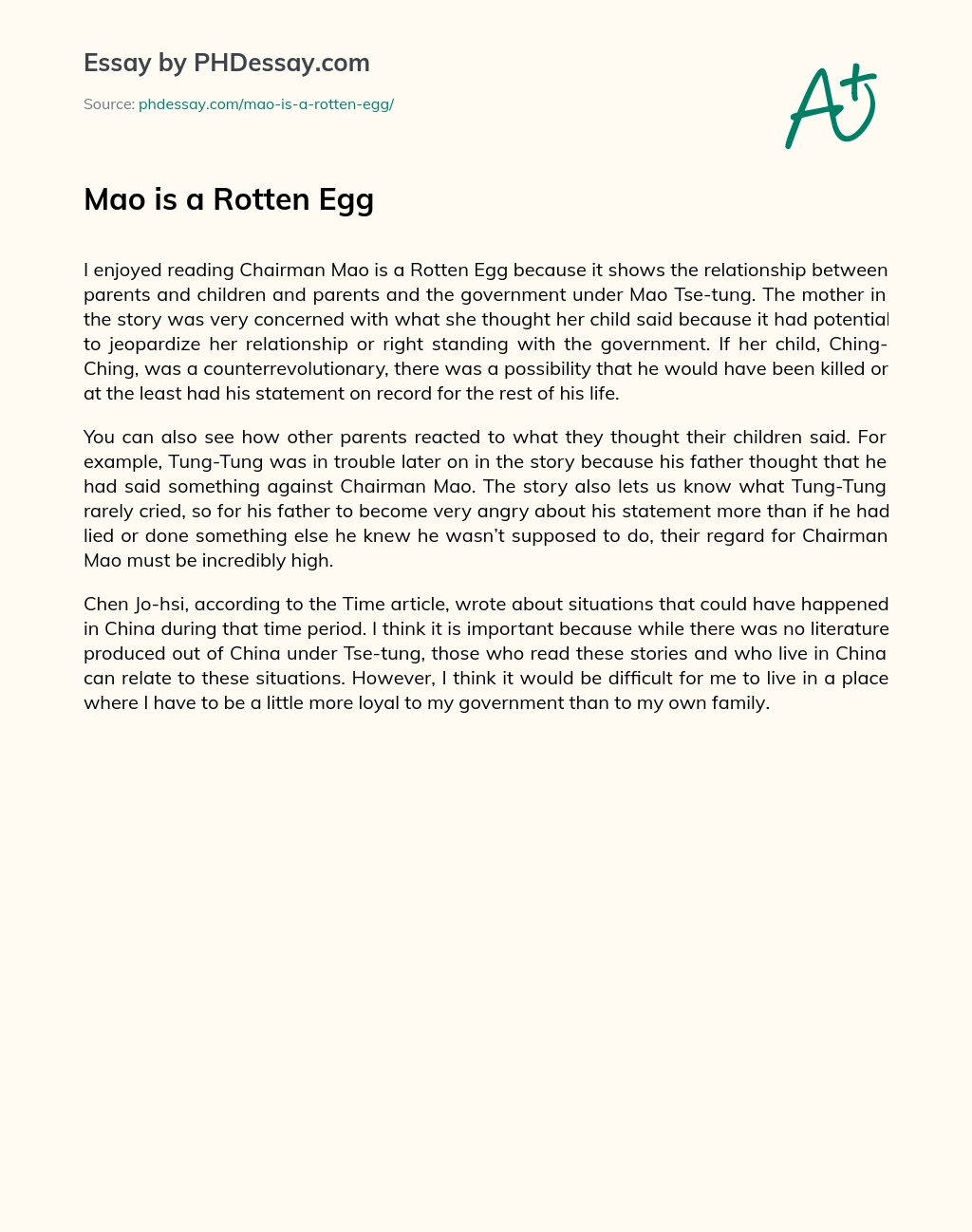 Mao is a Rotten Egg essay