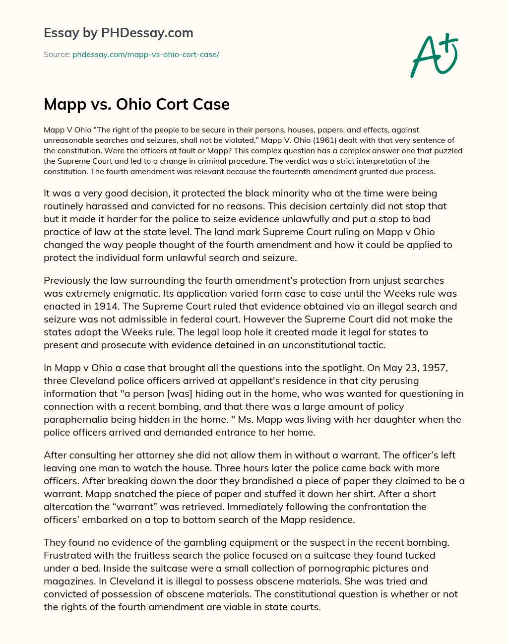 Mapp vs. Ohio Cort Case essay