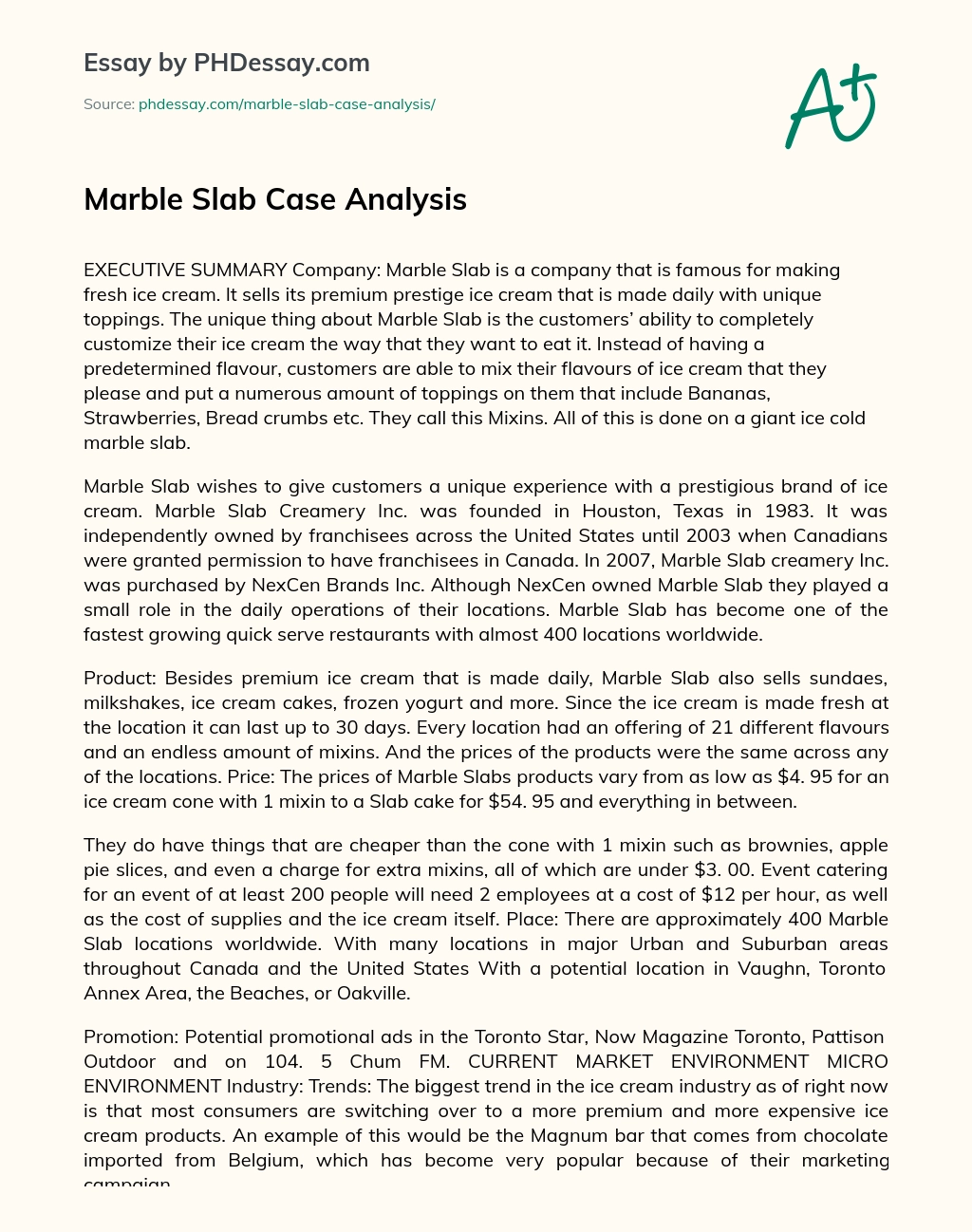 Marble Slab Case Analysis essay