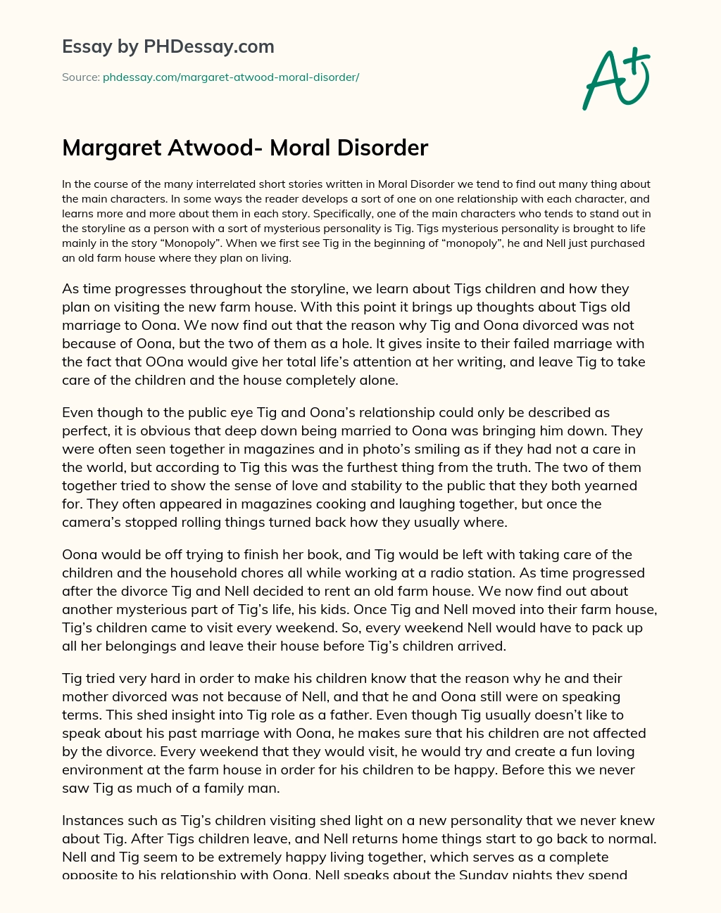 Margaret Atwood- Moral Disorder essay