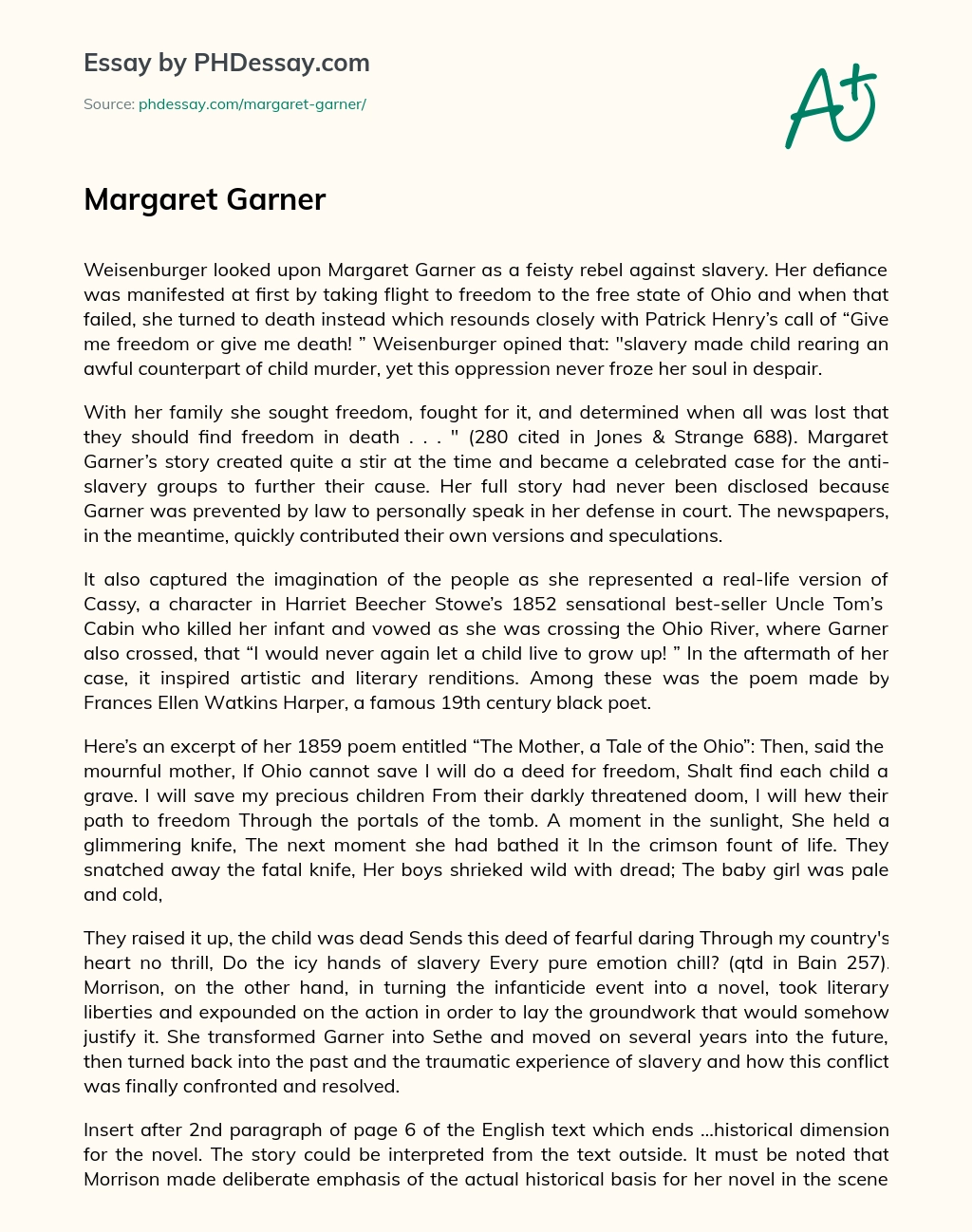 Margaret Garner essay