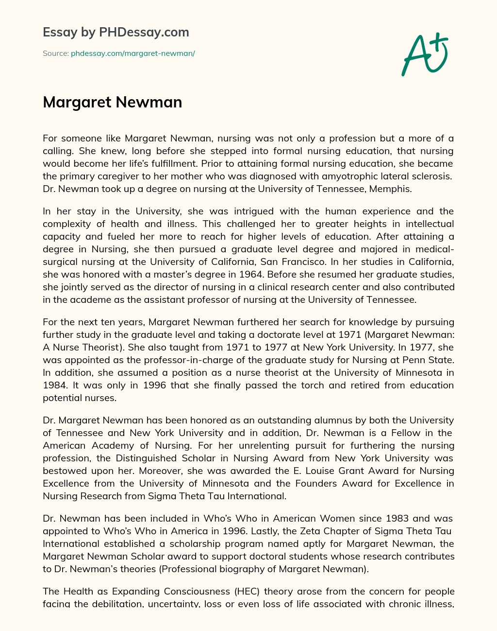 Margaret Newman essay