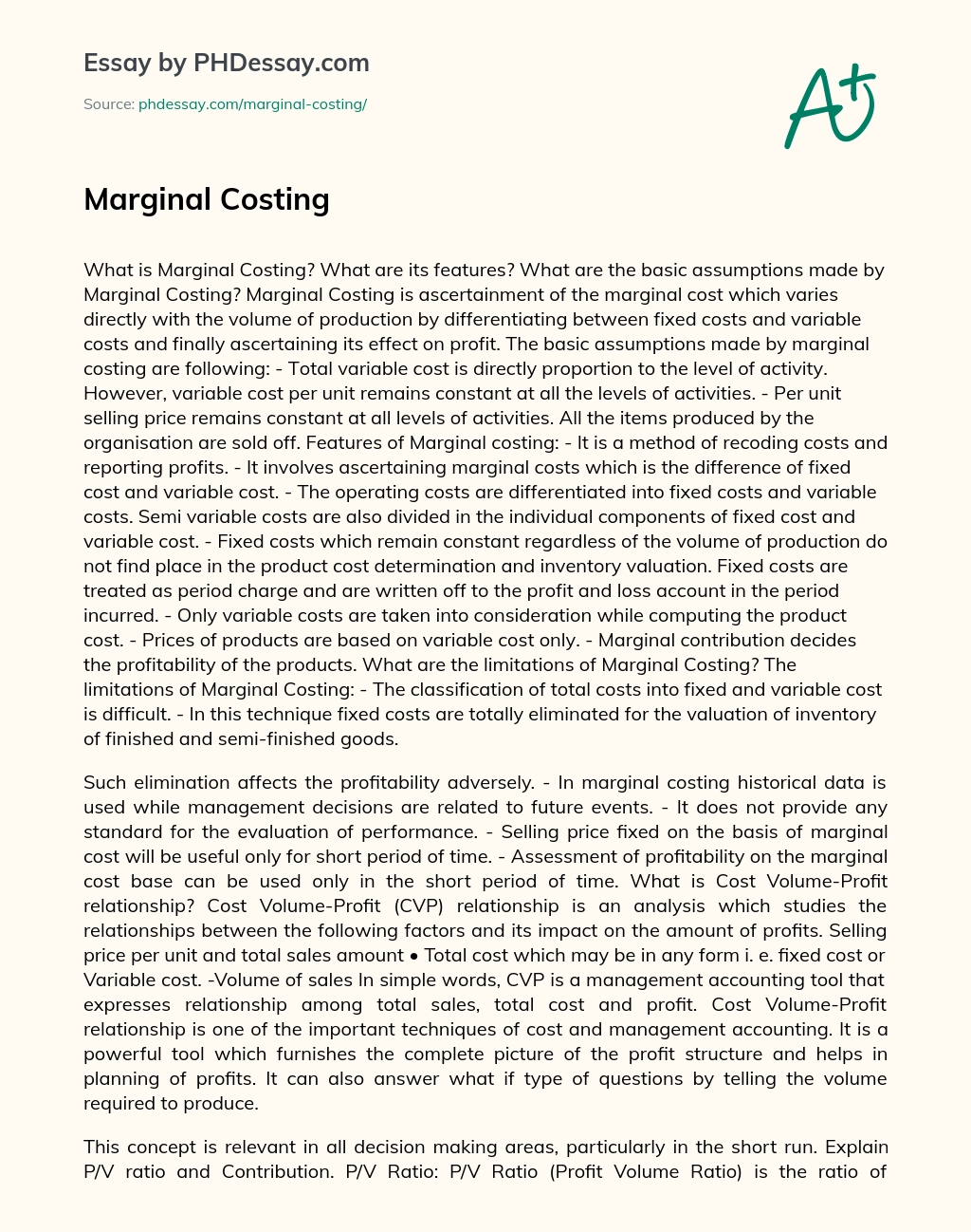 Marginal Costing essay
