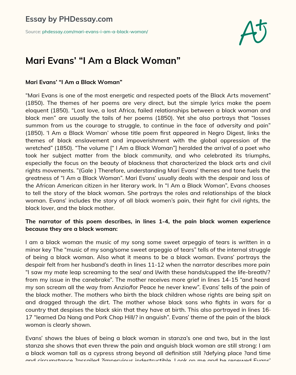 Mari Evans’ “I Am a Black Woman” essay