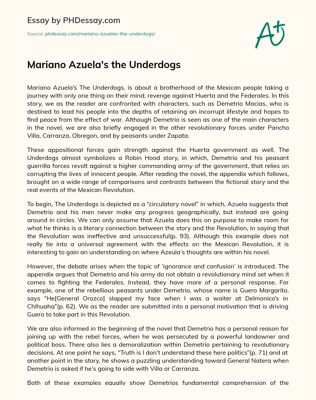 Mariano Azuela’s the Underdogs essay
