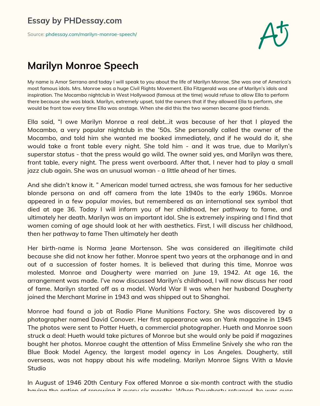 Marilyn Monroe Speech essay