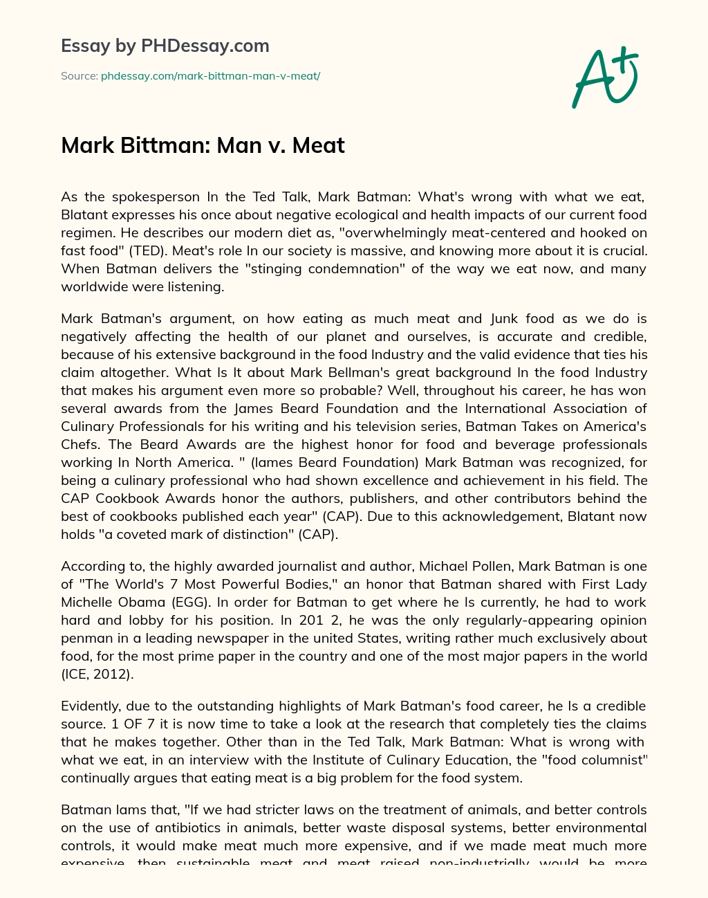 Mark Bittman: Man v. Meat essay