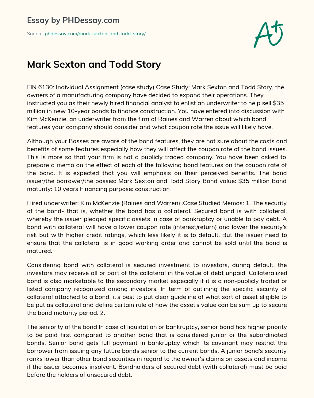 Mark Sexton and Todd Story essay
