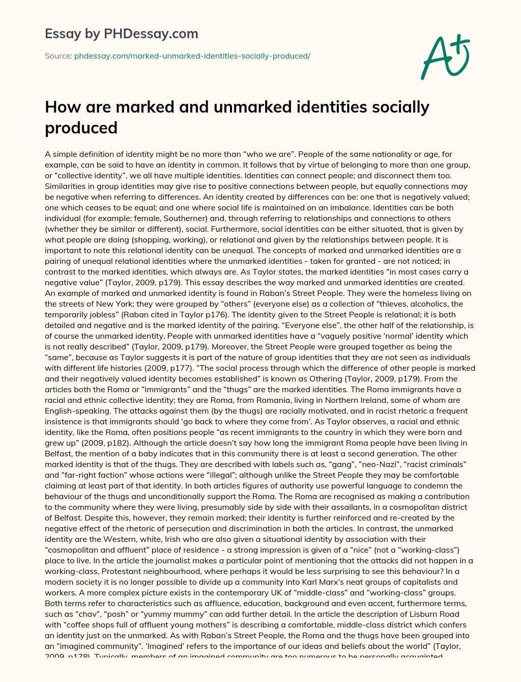 How are marked and unmarked identities socially produced essay