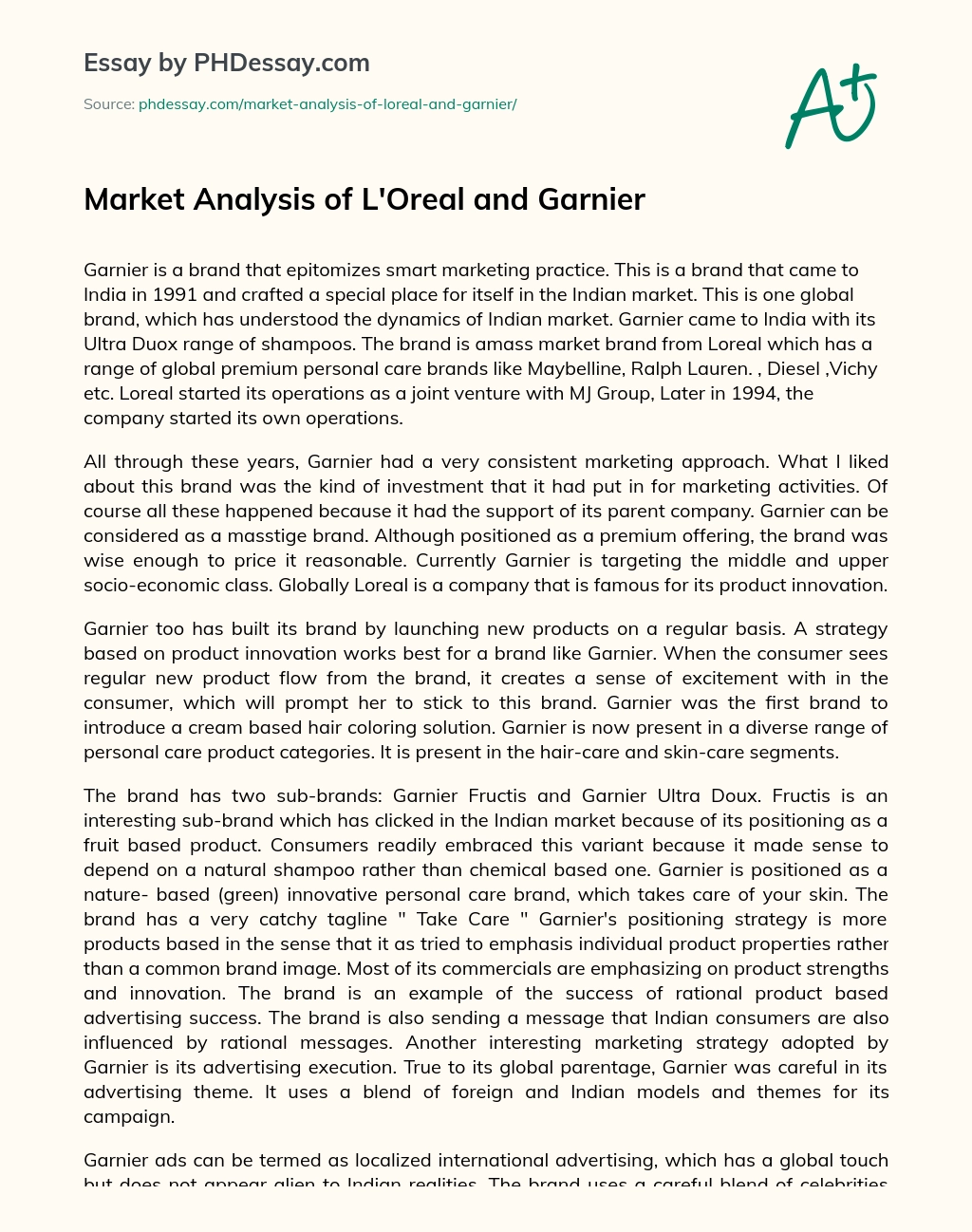 Market Analysis of L’Oreal and Garnier essay