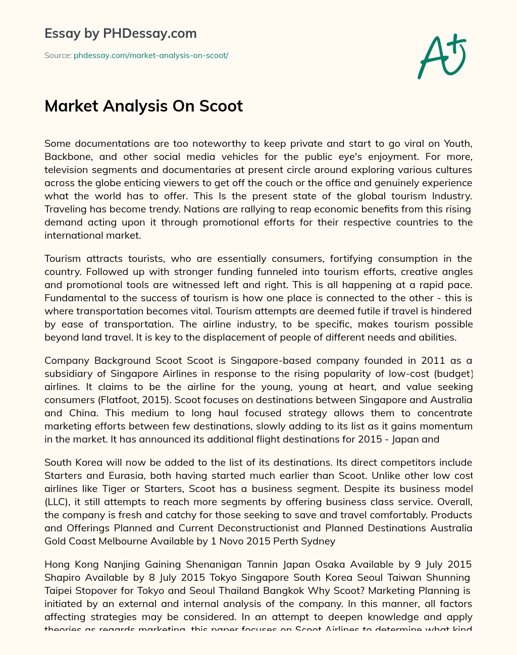 Market Analysis On Scoot essay