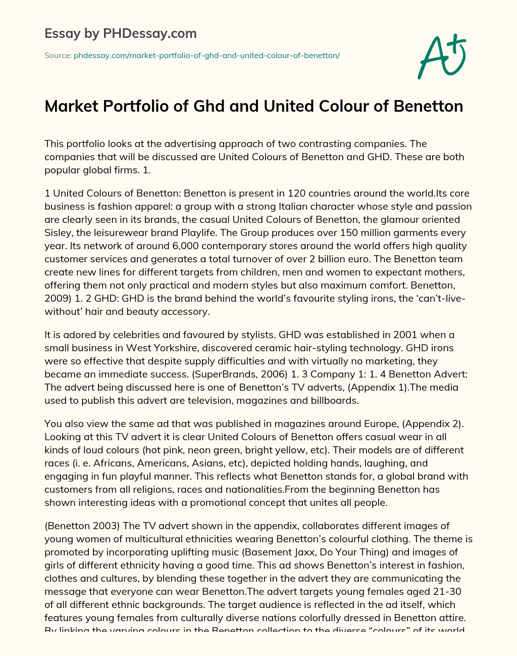 Market Portfolio of Ghd and United Colour of Benetton essay