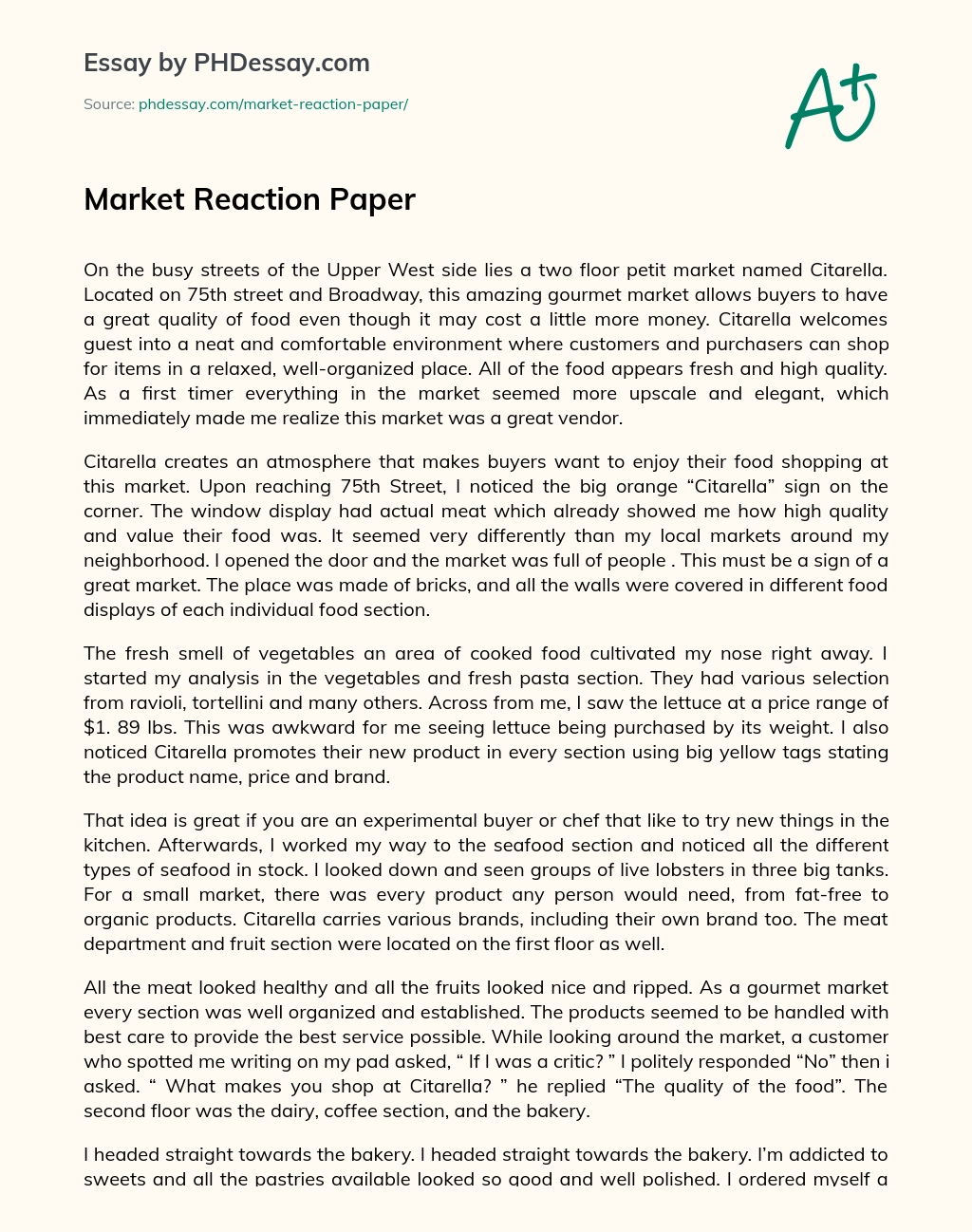 Market Reaction Paper essay