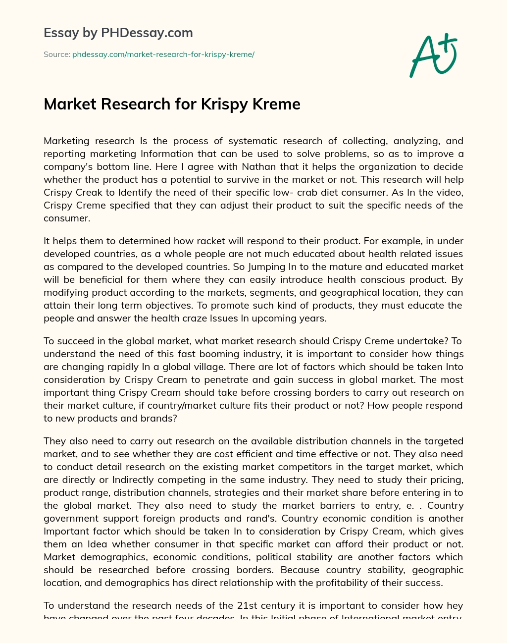 Market Research for Krispy Kreme essay
