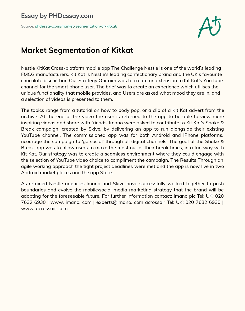 Market Segmentation of Kitkat essay