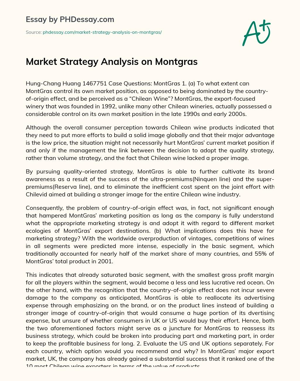 Market Strategy Analysis on Montgras essay