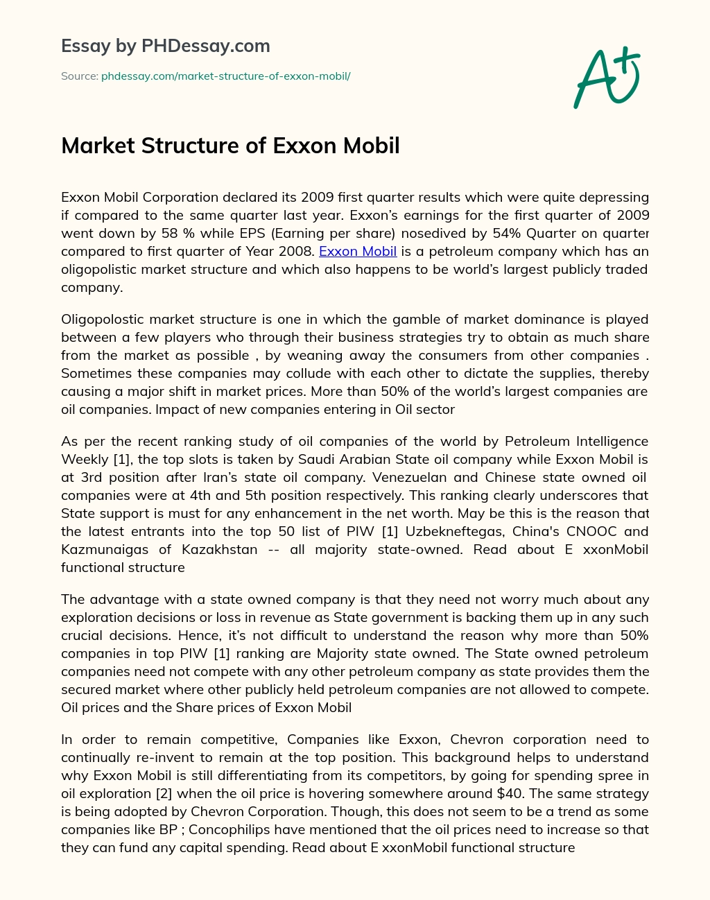 Market Structure of Exxon Mobil essay