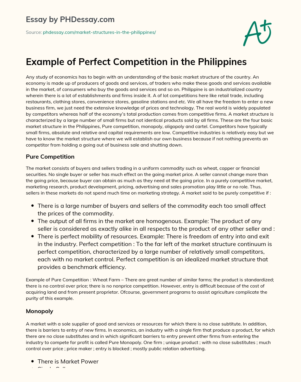 Example of Perfect Competition in the Philippines essay