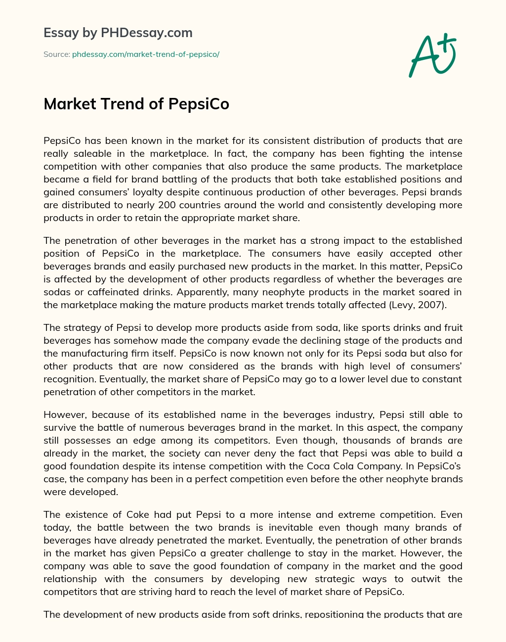 Market Trend of PepsiCo essay