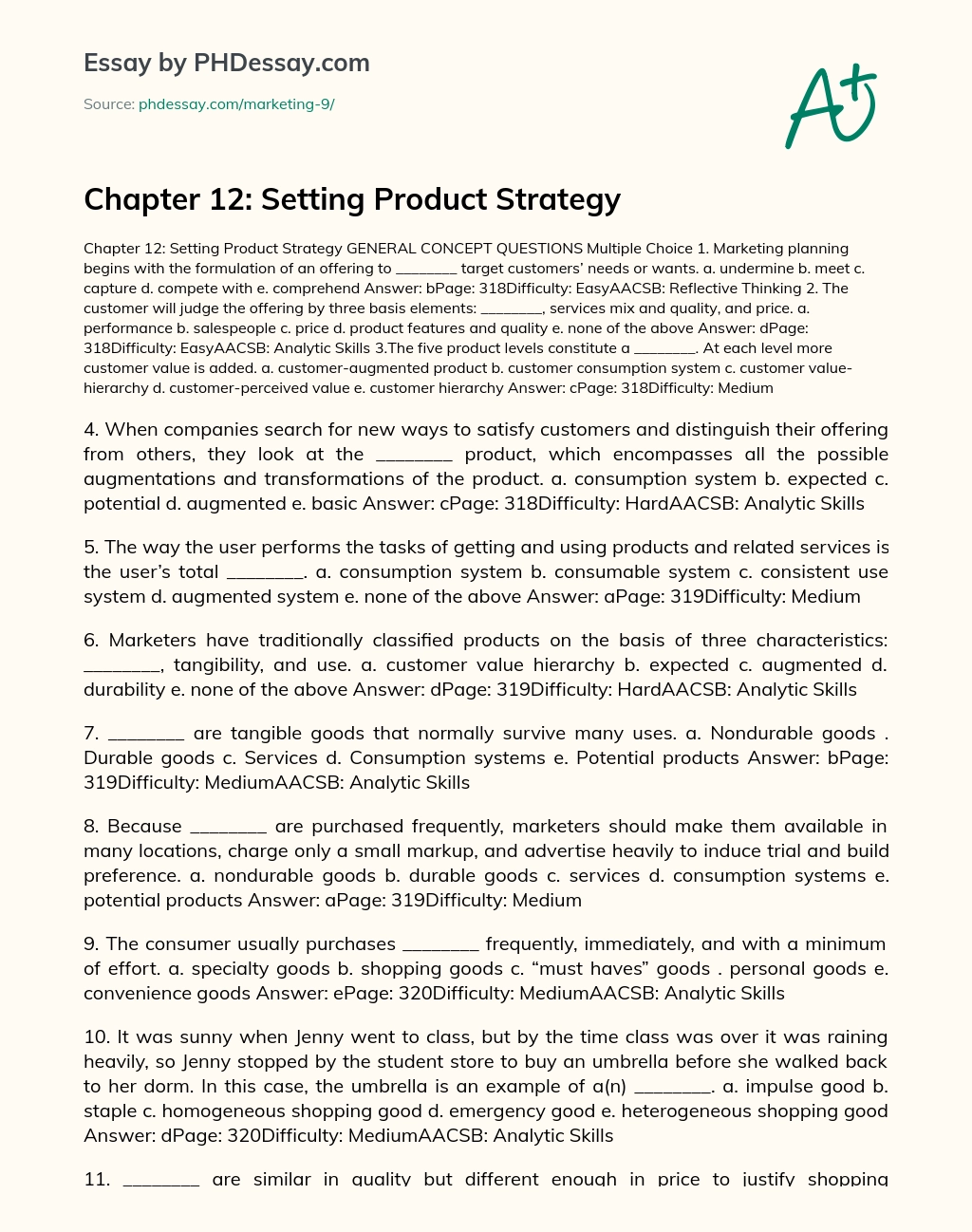 Chapter 12: Setting Product Strategy essay
