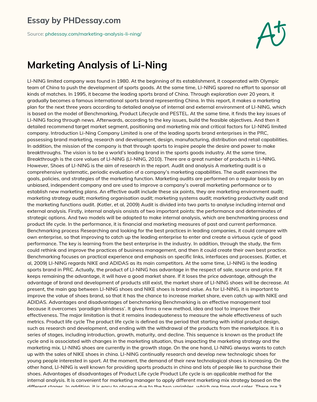 Marketing Analysis of Li-Ning essay