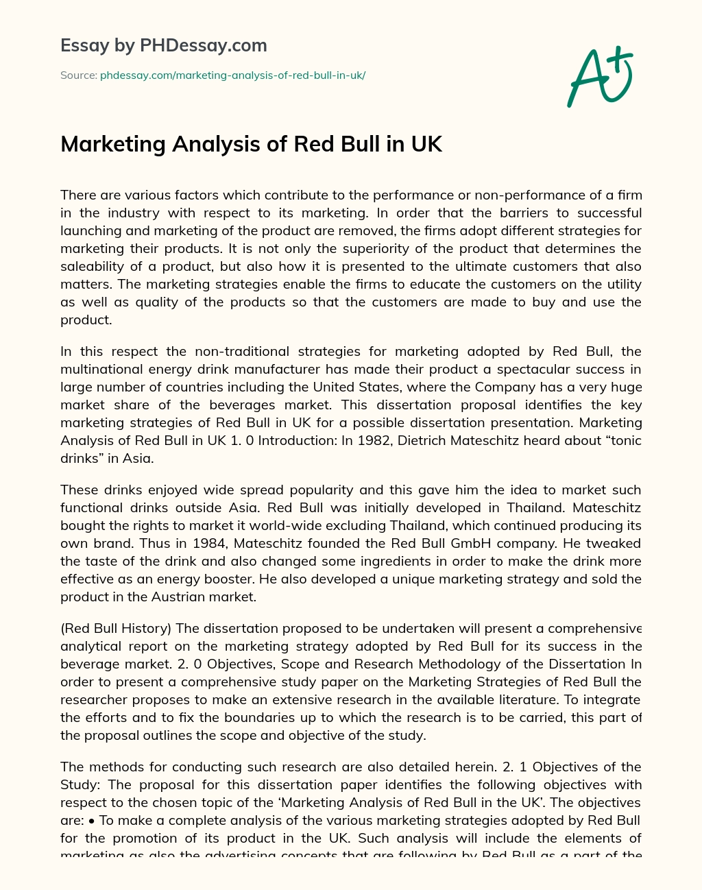 Marketing Analysis of Red Bull in UK essay