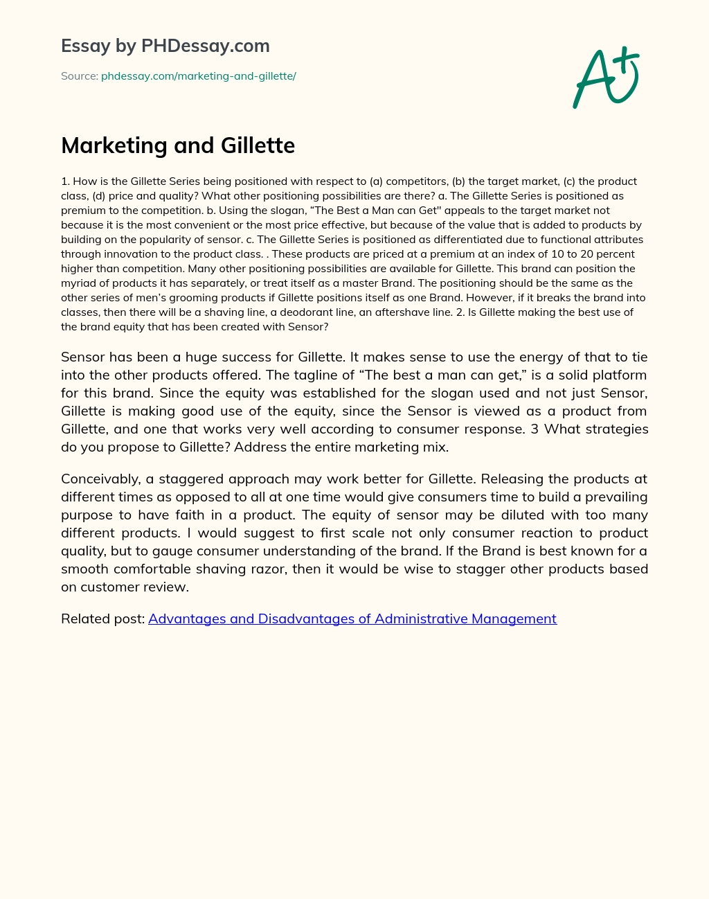 Marketing and Gillette essay