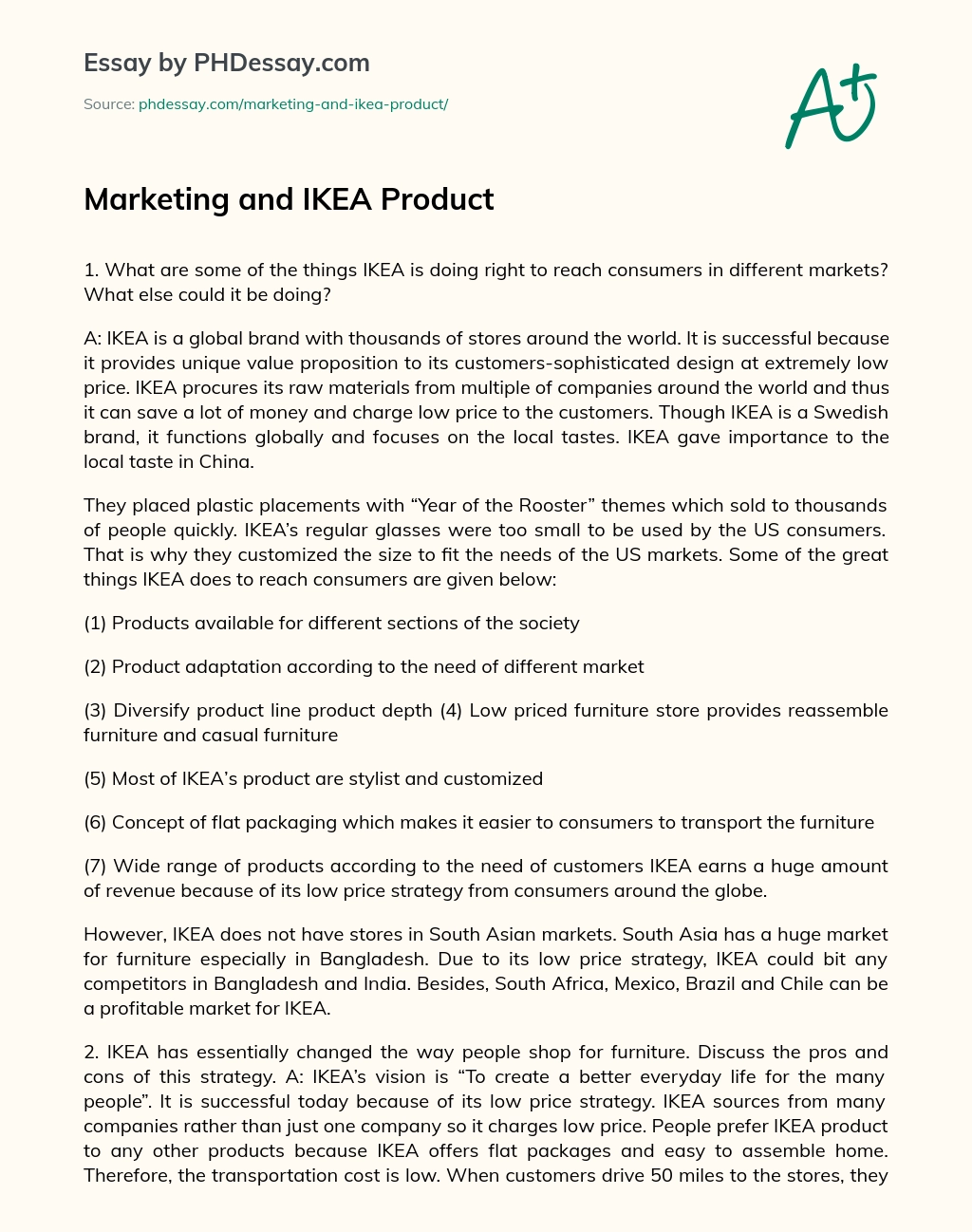 Marketing and IKEA Product essay