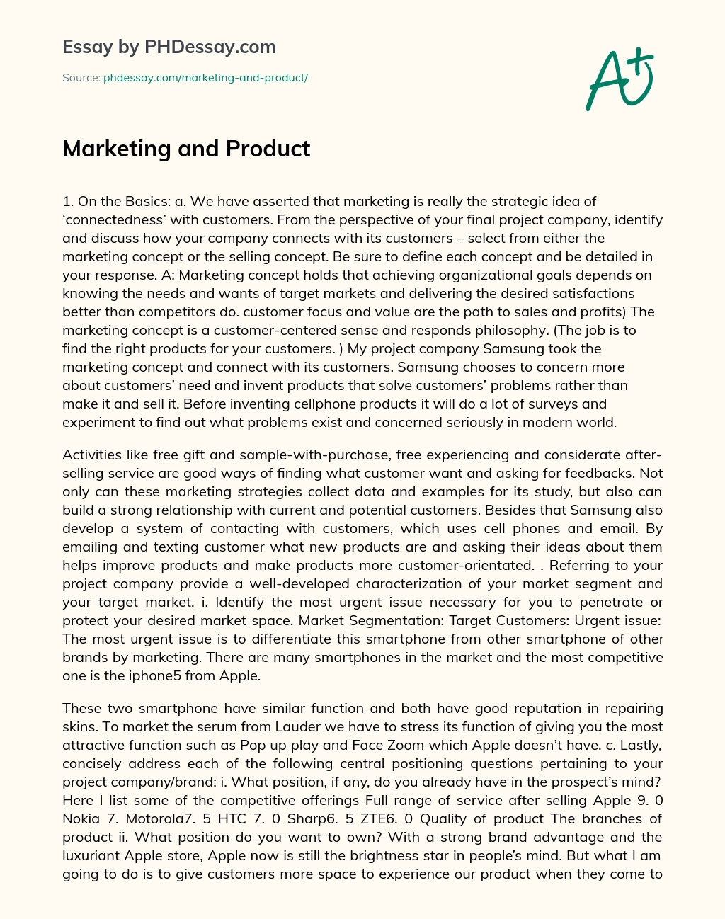 Marketing and Product essay