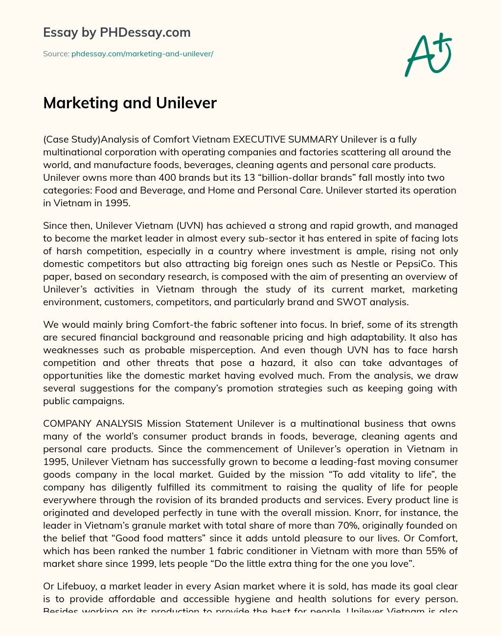 Marketing and Unilever essay