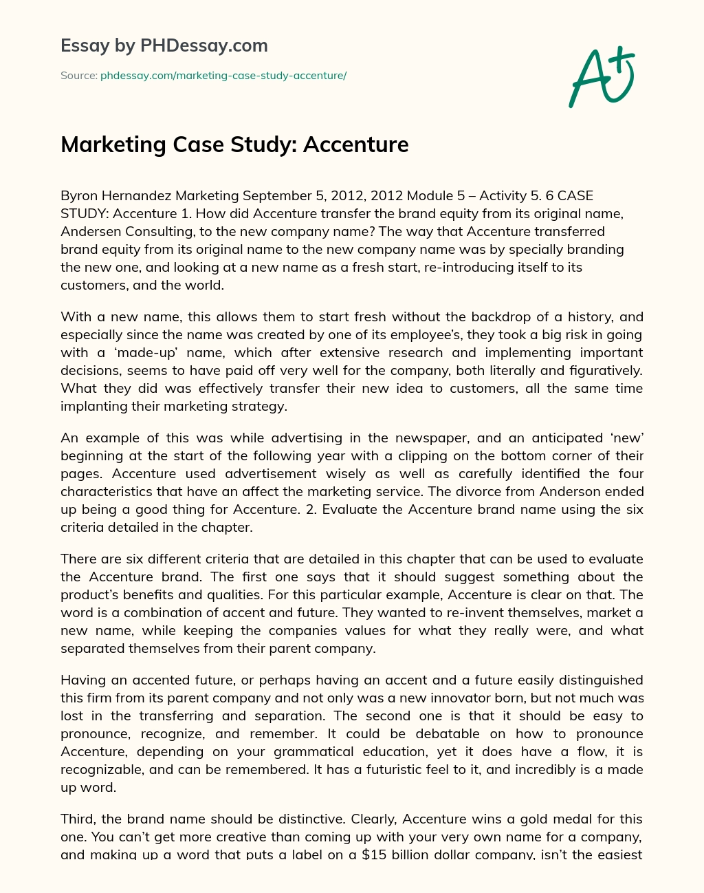 Marketing Case Study: Accenture essay