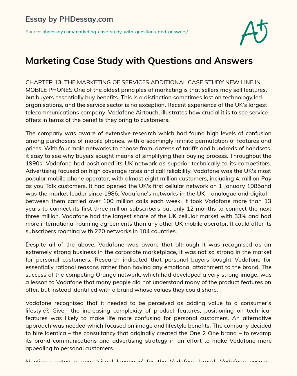 Marketing Case Study with Questions and Answers essay