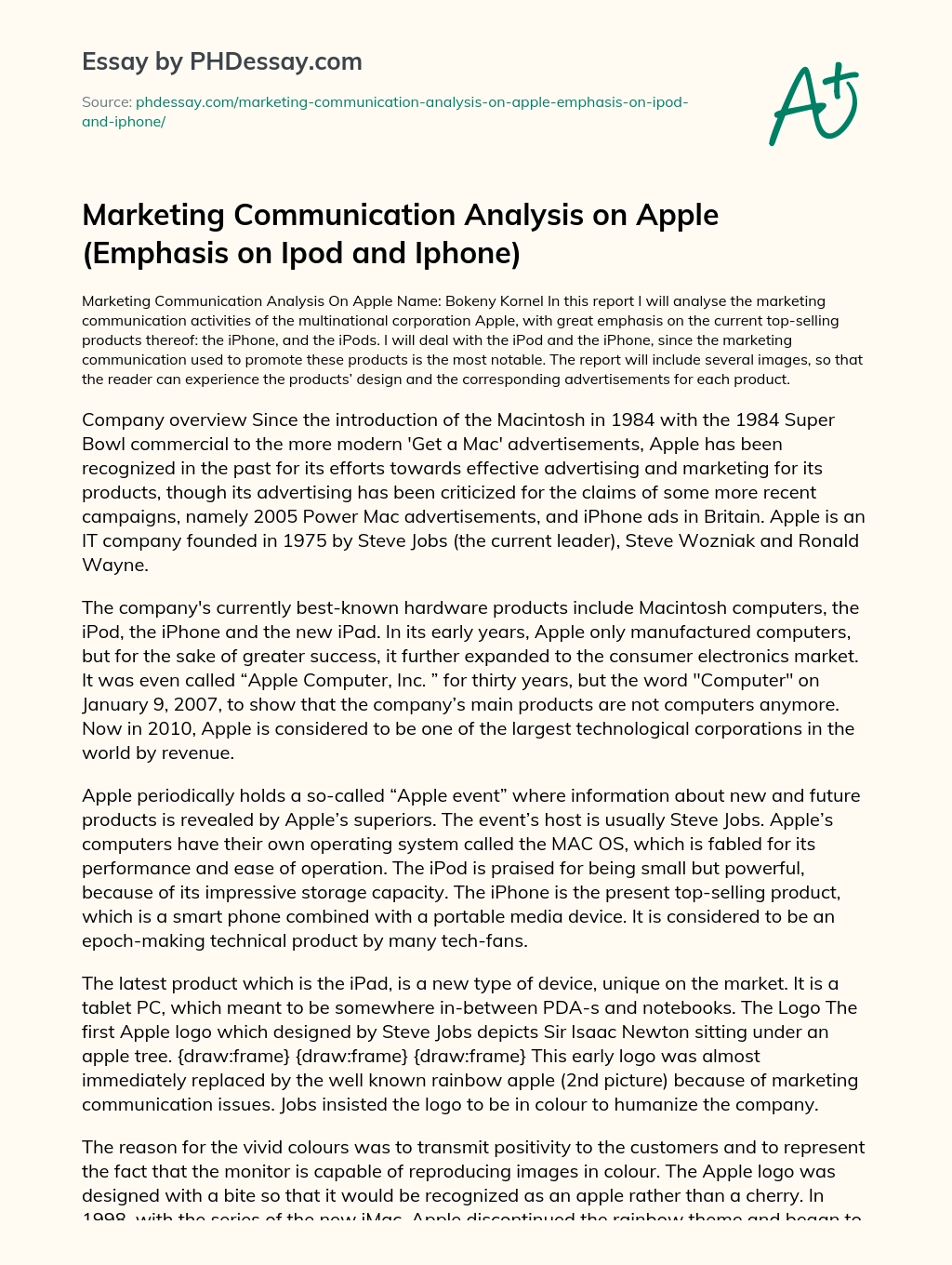 Marketing Communication Analysis on Apple (Emphasis on Ipod and Iphone) essay