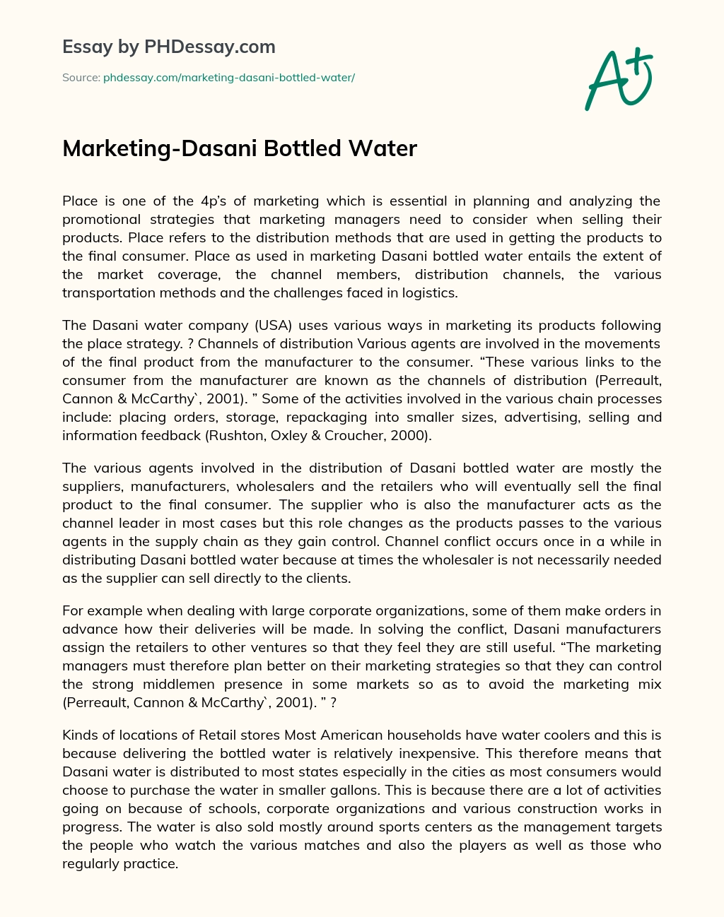 Marketing-Dasani Bottled Water essay
