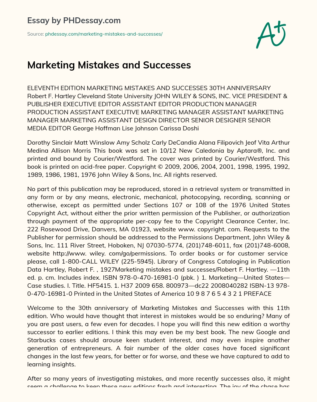 Marketing Mistakes and Successes essay
