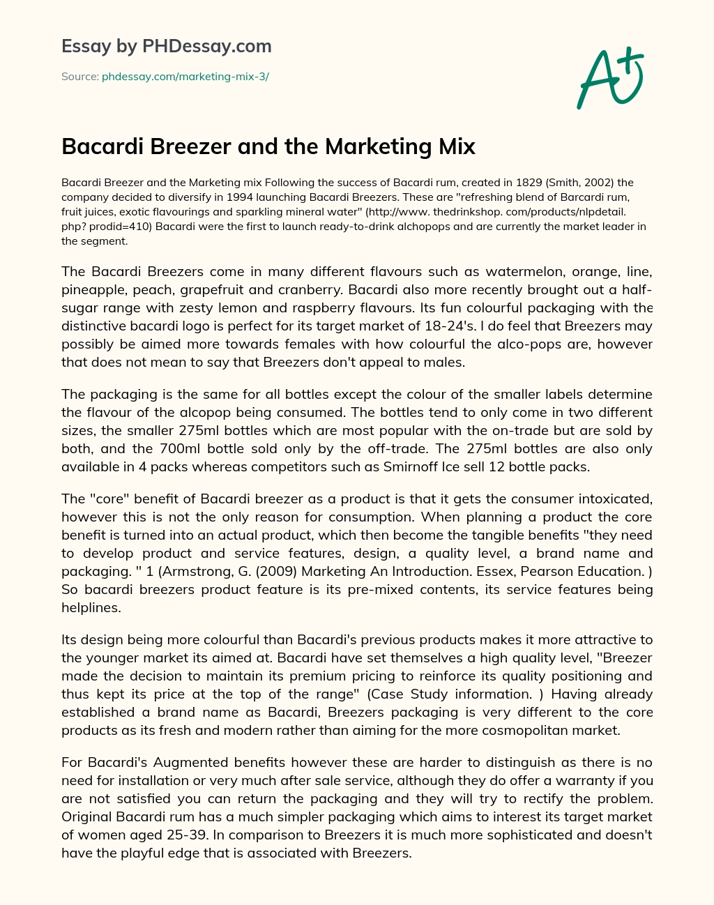 Bacardi Breezer and the Marketing Mix essay