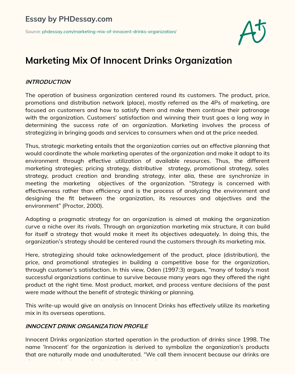 Marketing Mix Of Innocent Drinks Organization essay