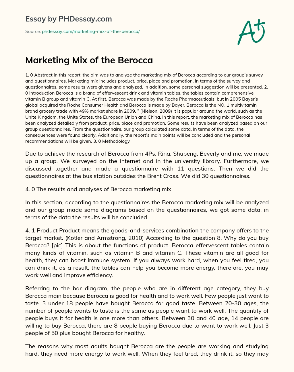 Marketing Mix of the Berocca essay