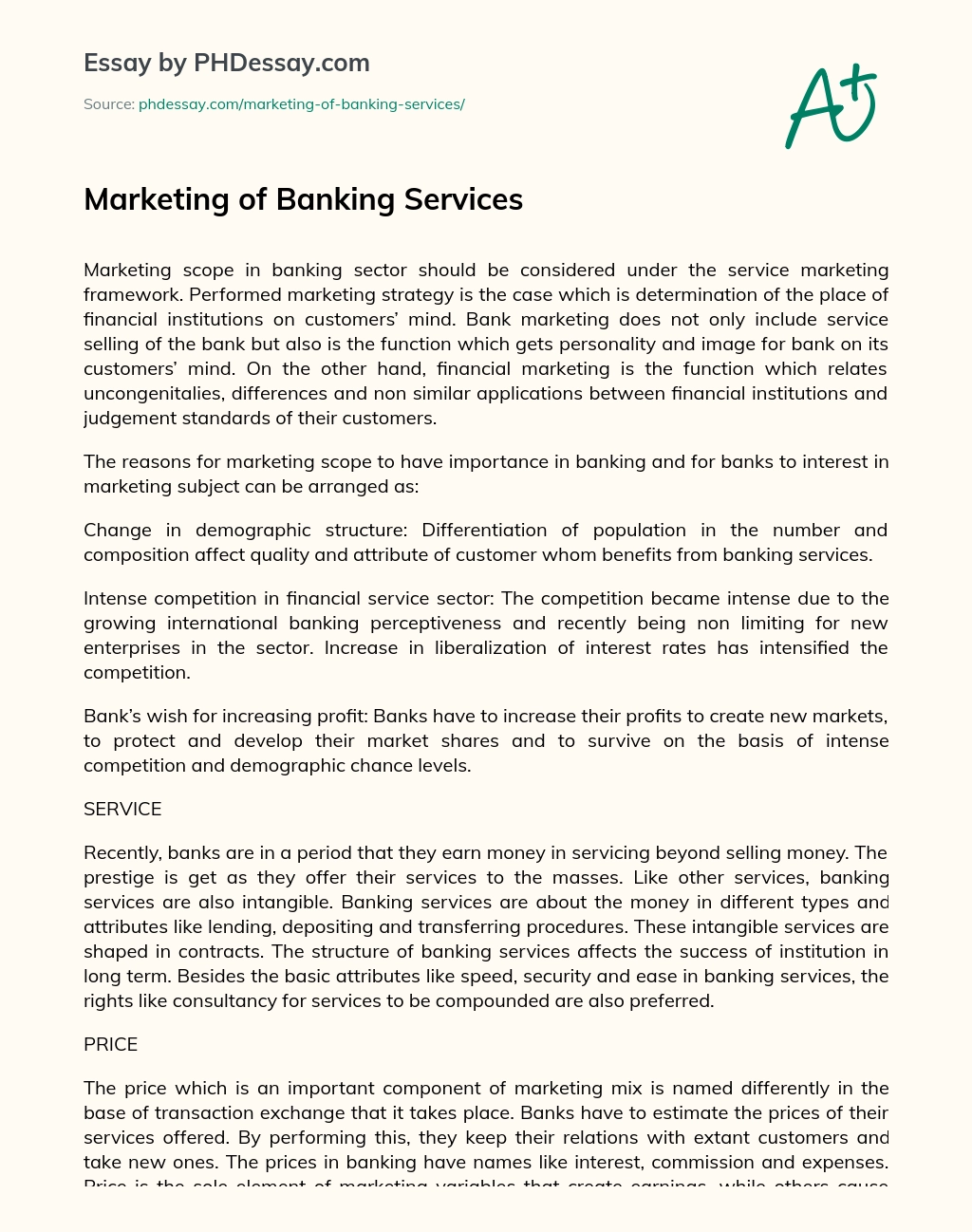 Marketing of Banking Services essay