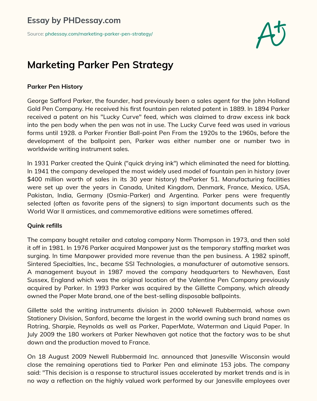 Marketing Parker Pen Strategy essay