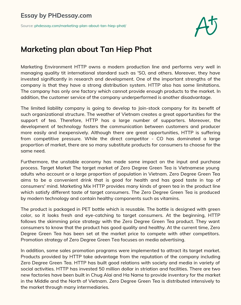 Marketing plan about Tan Hiep Phat essay