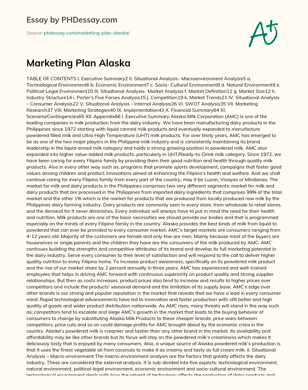 Marketing Plan Alaska essay