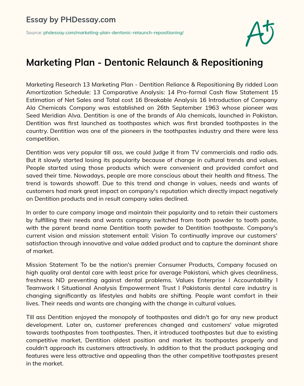 Marketing Plan – Dentonic Relaunch & Repositioning essay