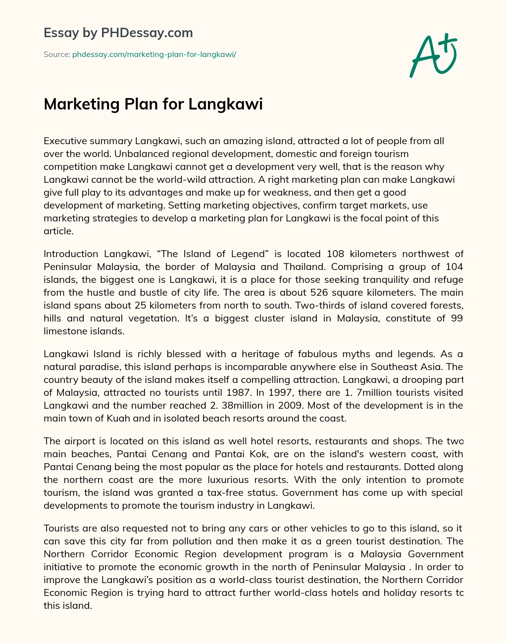 Marketing Plan for Langkawi essay