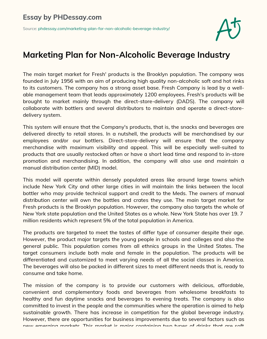 Marketing Plan for Non-Alcoholic Beverage Industry essay