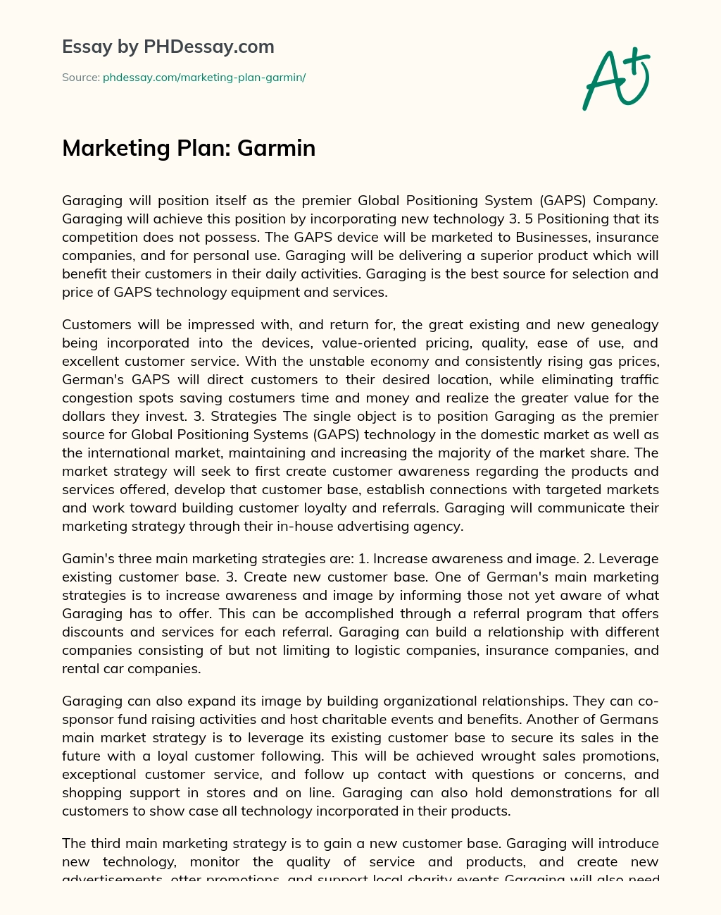Marketing Plan: Garmin essay