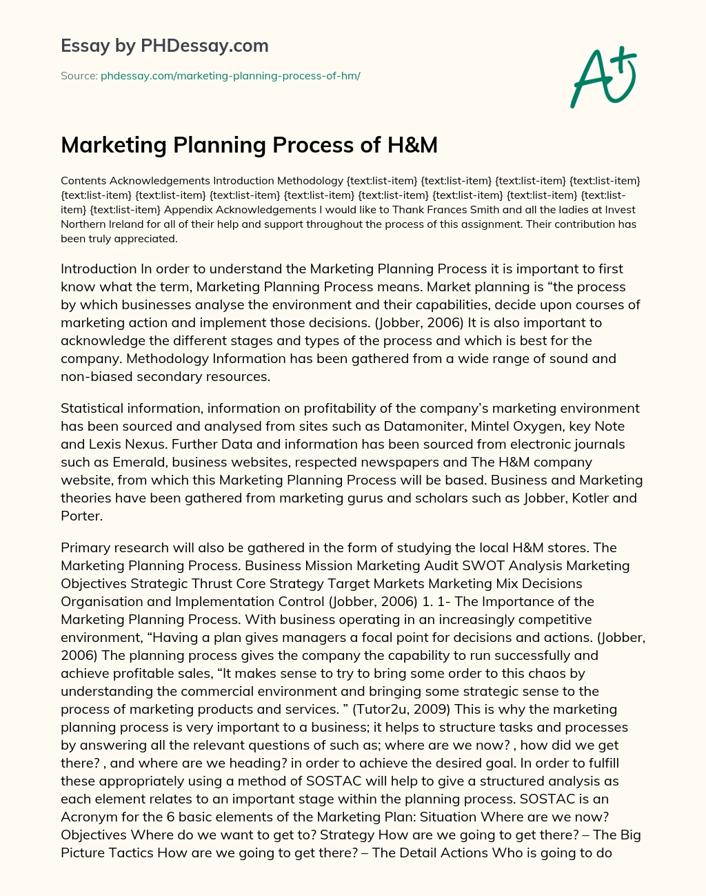 Marketing Planning Process of H&M essay